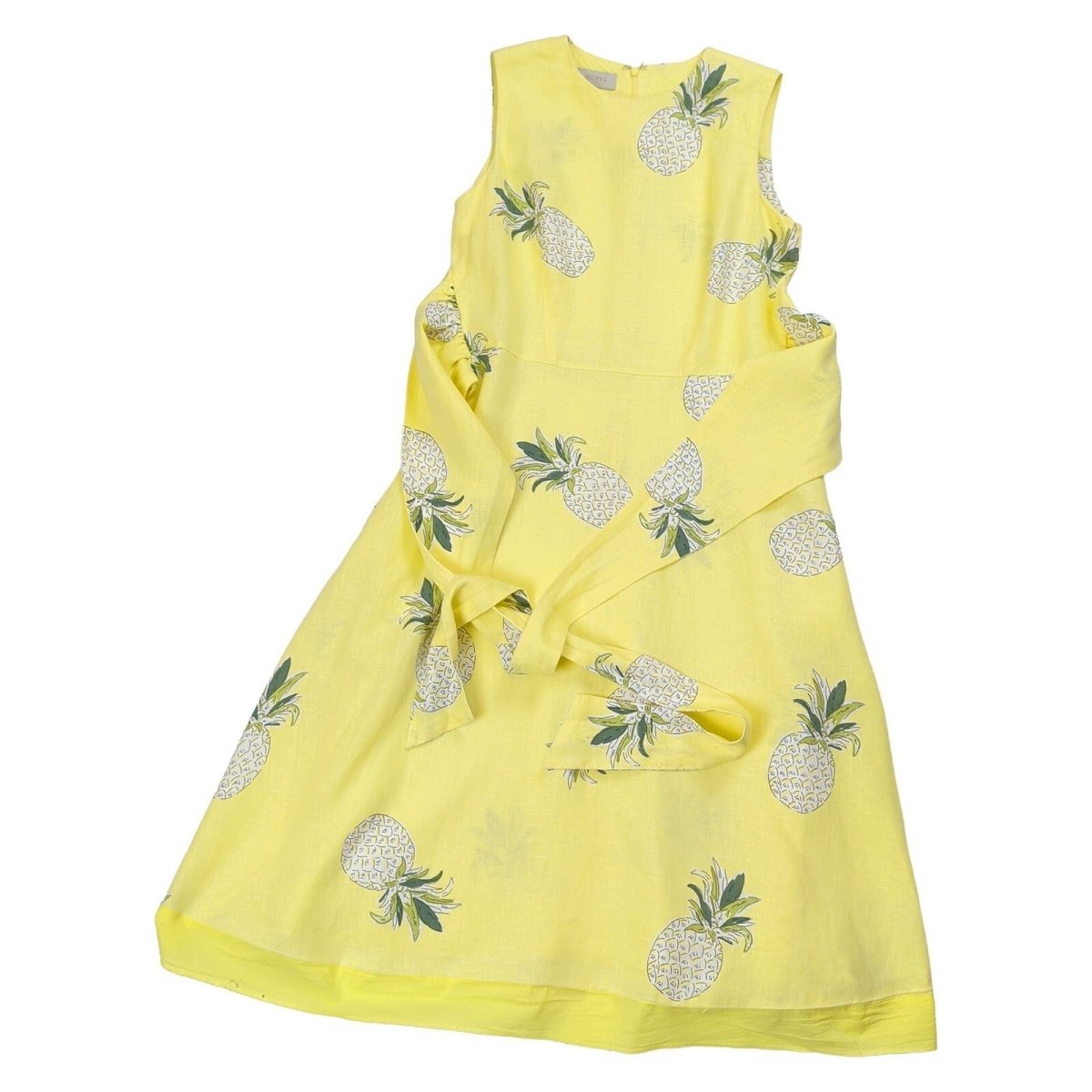 Hobbs Twitchill Pineapple Linen Dress UK 10 Yellow Belted Sleeveless – product photo 1 | RewearableUK