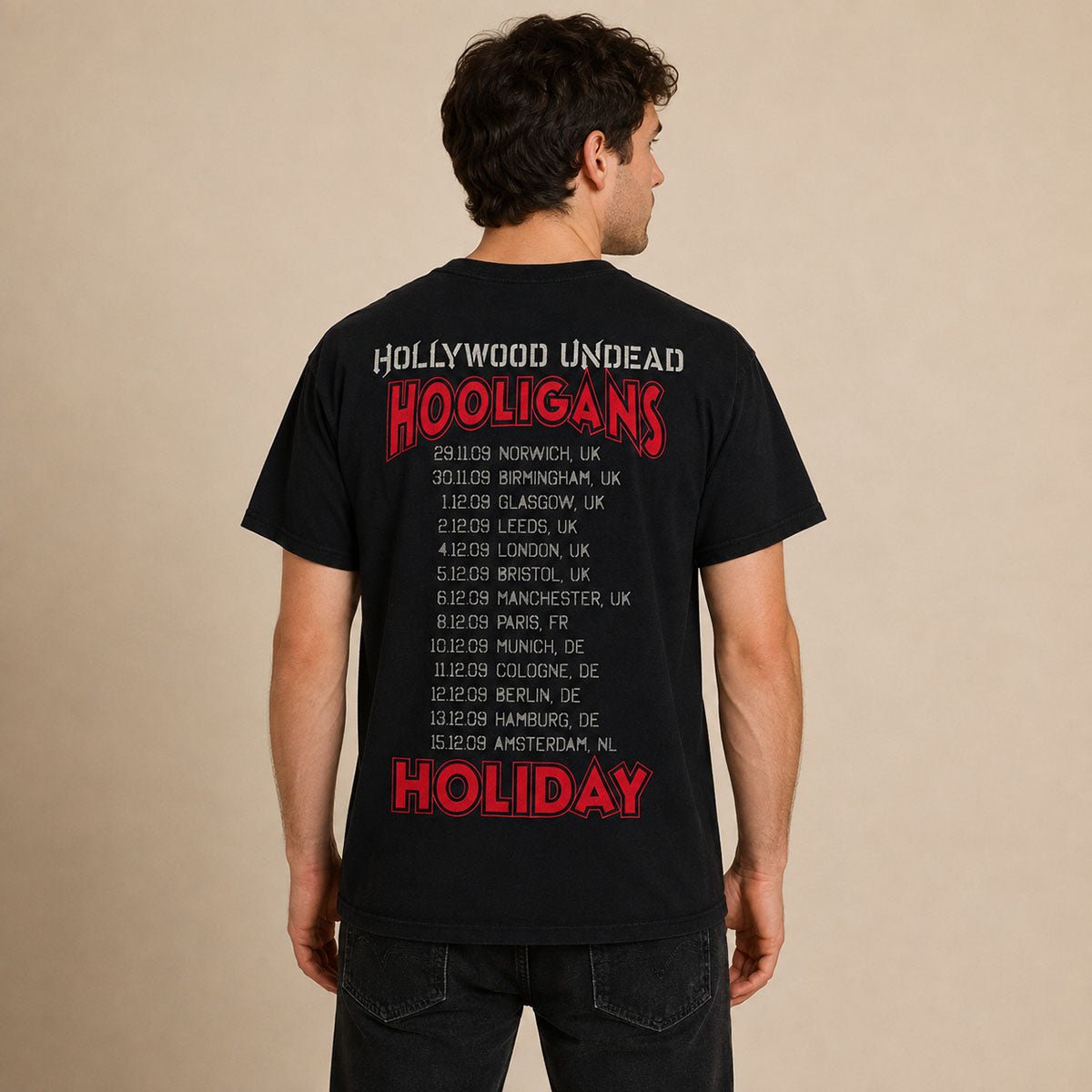 Hollywood Undead Hooligans Holiday 2009 Tour T-Shirt L Black – Music T-Shirt product photo 2 | RewearableUK