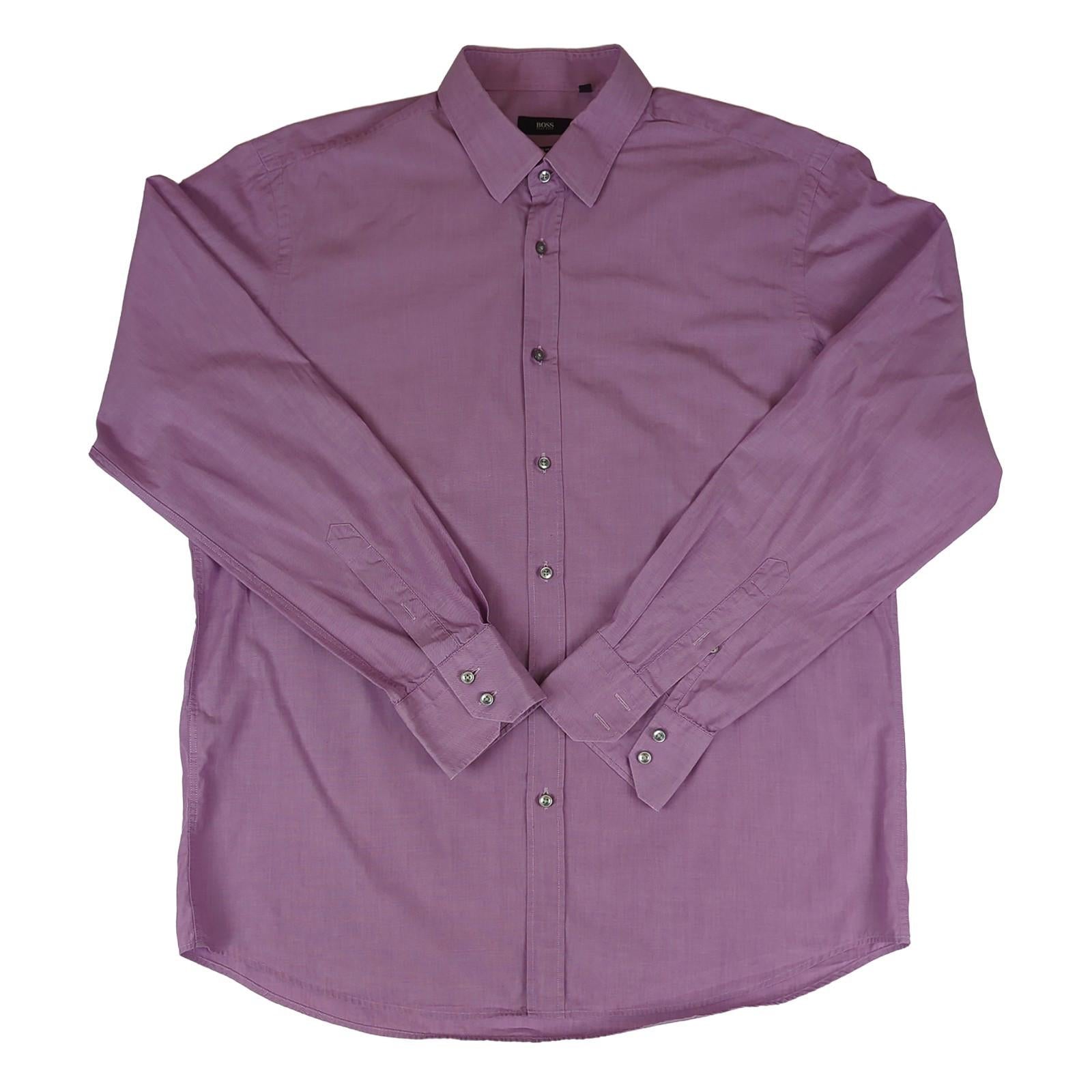 Hugo Boss Hugo Boss Long Sleeve Shirt Purple Regular Fit Size 17 Men’s Cotton shirt RewearableUK
