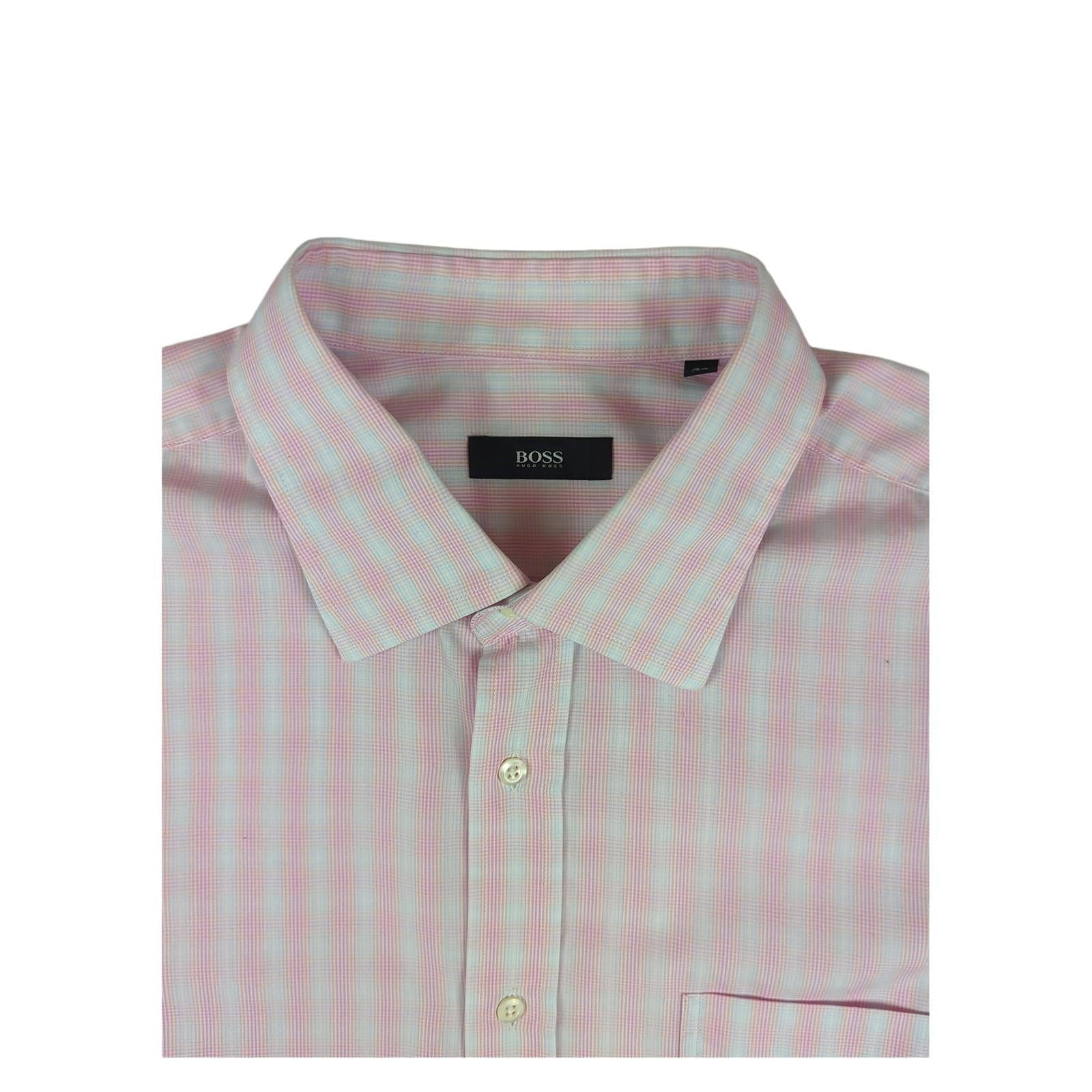 Hugo Boss Hugo Boss Men's Pink Check Cotton Shirt Size 44 Long Sleeve Casual Used shirt RewearableUK