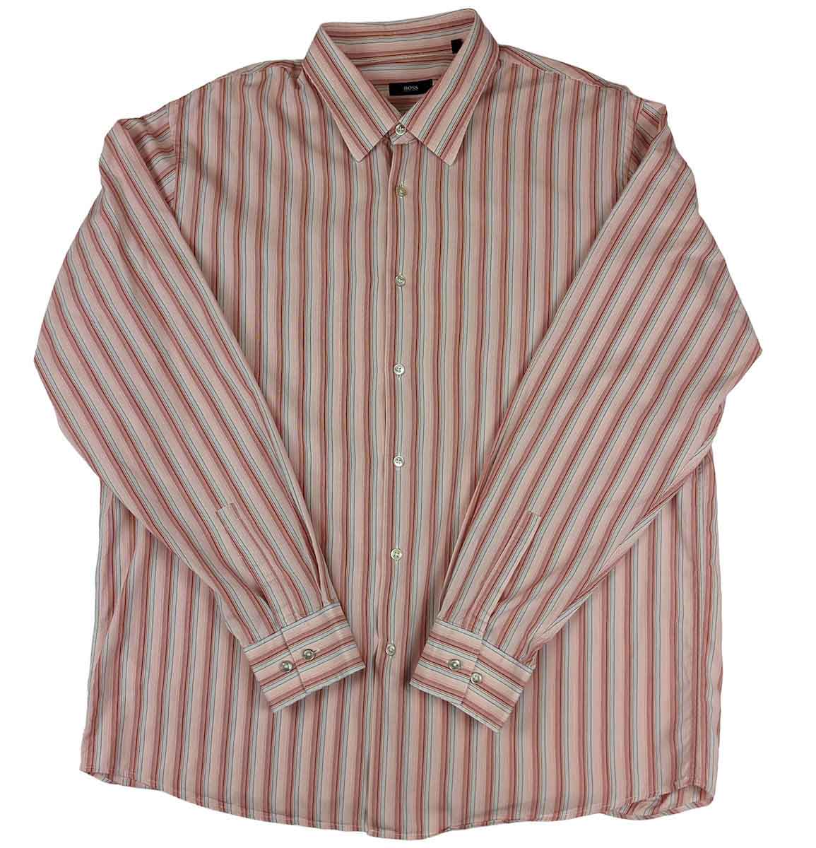 Hugo Boss Men's Striped Formal Shirt in Pink | Size 18 (XXXL) by Hugo Boss – shirt | RewearableUK