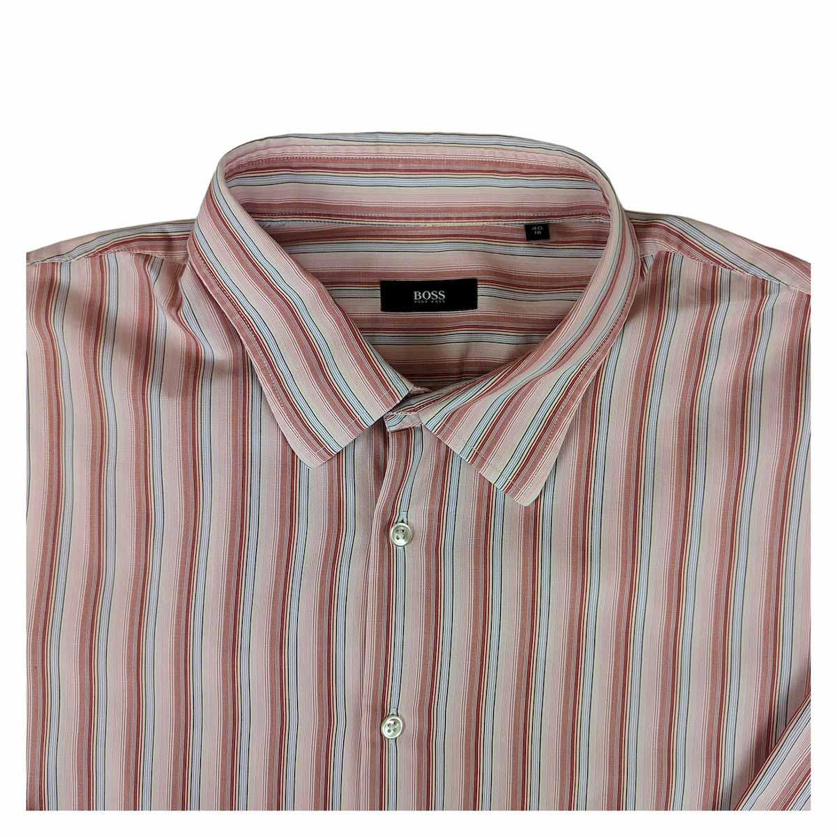 Hugo Boss Men's Striped Formal Shirt in Pink | Size 18 (XXXL) by Hugo Boss – shirt | RewearableUK