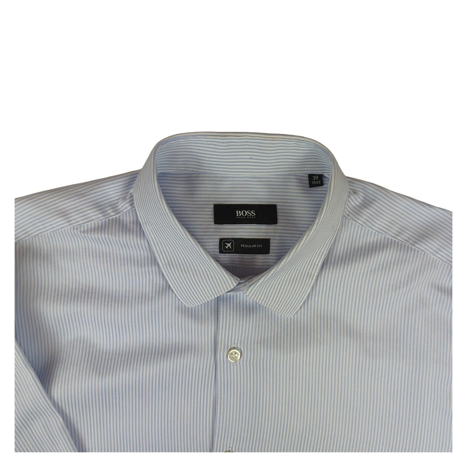 Hugo Boss Hugo Boss Mens White Blue Striped Shirt Long Sleeve Cotton Smart Size 15.5 M shirt RewearableUK