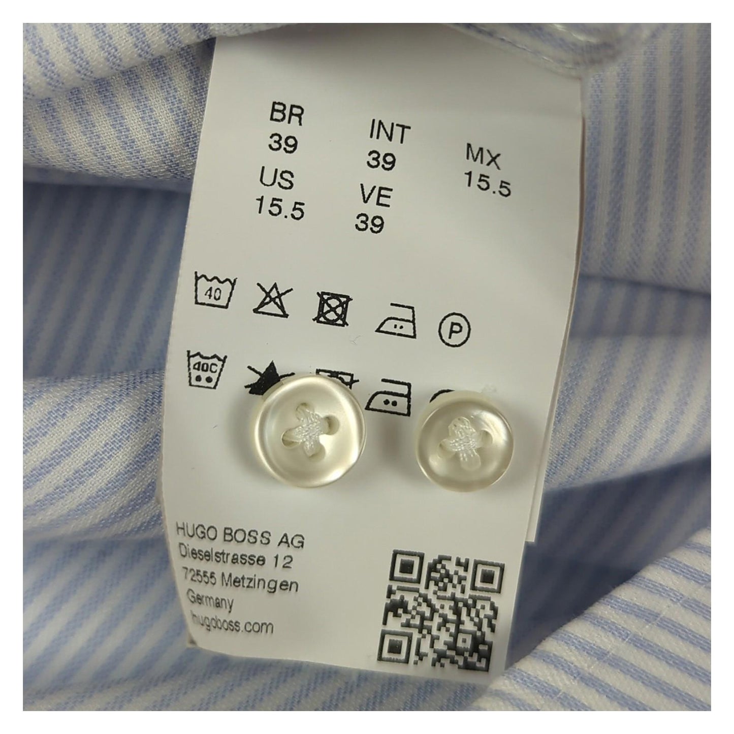 Hugo Boss Hugo Boss Mens White Blue Striped Shirt Long Sleeve Cotton Smart Size 15.5 M shirt RewearableUK