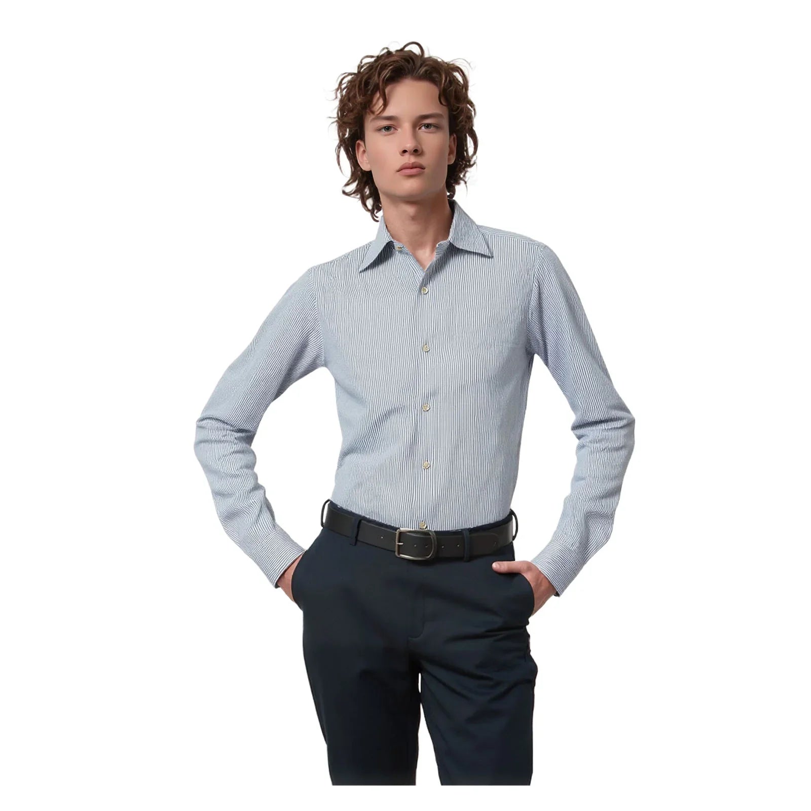 Hugo Boss Hugo Boss Mens White Blue Striped Shirt Long Sleeve Cotton Smart Size 15.5 M shirt RewearableUK