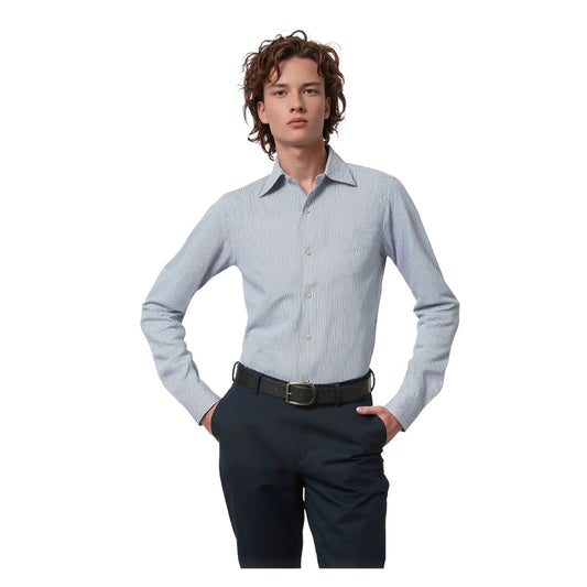Hugo Boss Hugo Boss Mens White Blue Striped Shirt Long Sleeve Cotton Smart Size 15.5 M shirt RewearableUK