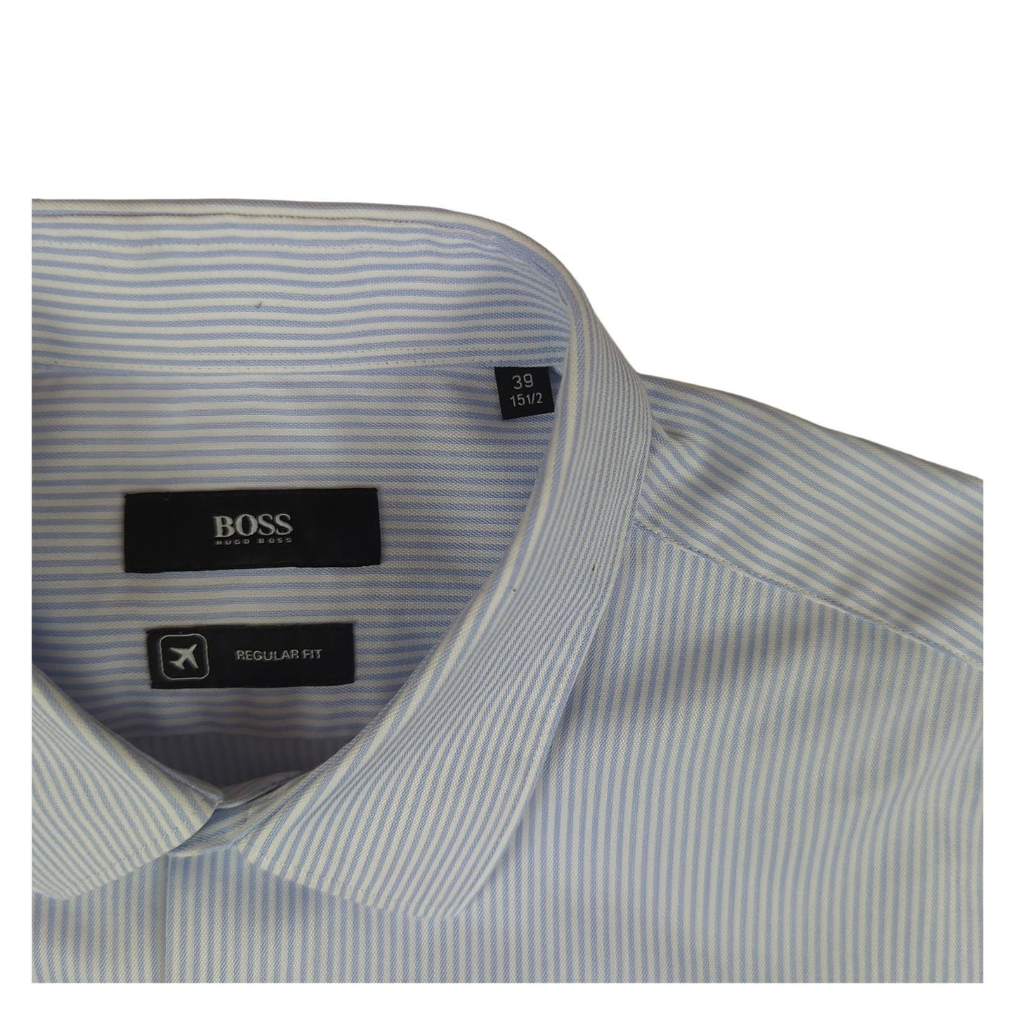 Hugo Boss Hugo Boss Mens White Blue Striped Shirt Long Sleeve Cotton Smart Size 15.5 M shirt RewearableUK