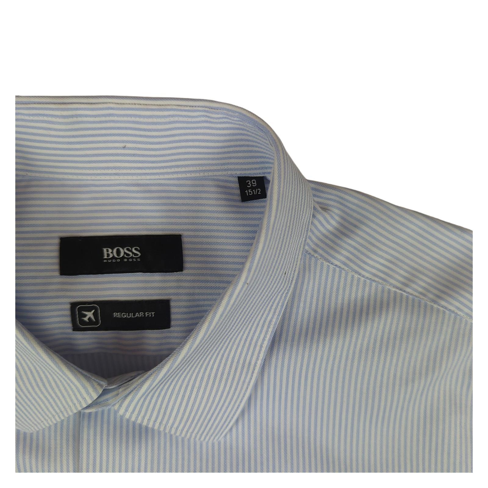 Hugo Boss Hugo Boss Mens White Blue Striped Shirt Long Sleeve Cotton Smart Size 15.5 M shirt RewearableUK