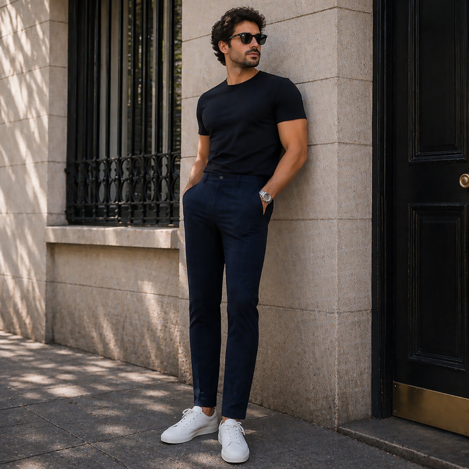 Hugo Boss Navy Check Formal Trousers Mens US 38R Tailored by Boss – trousers | RewearableUK