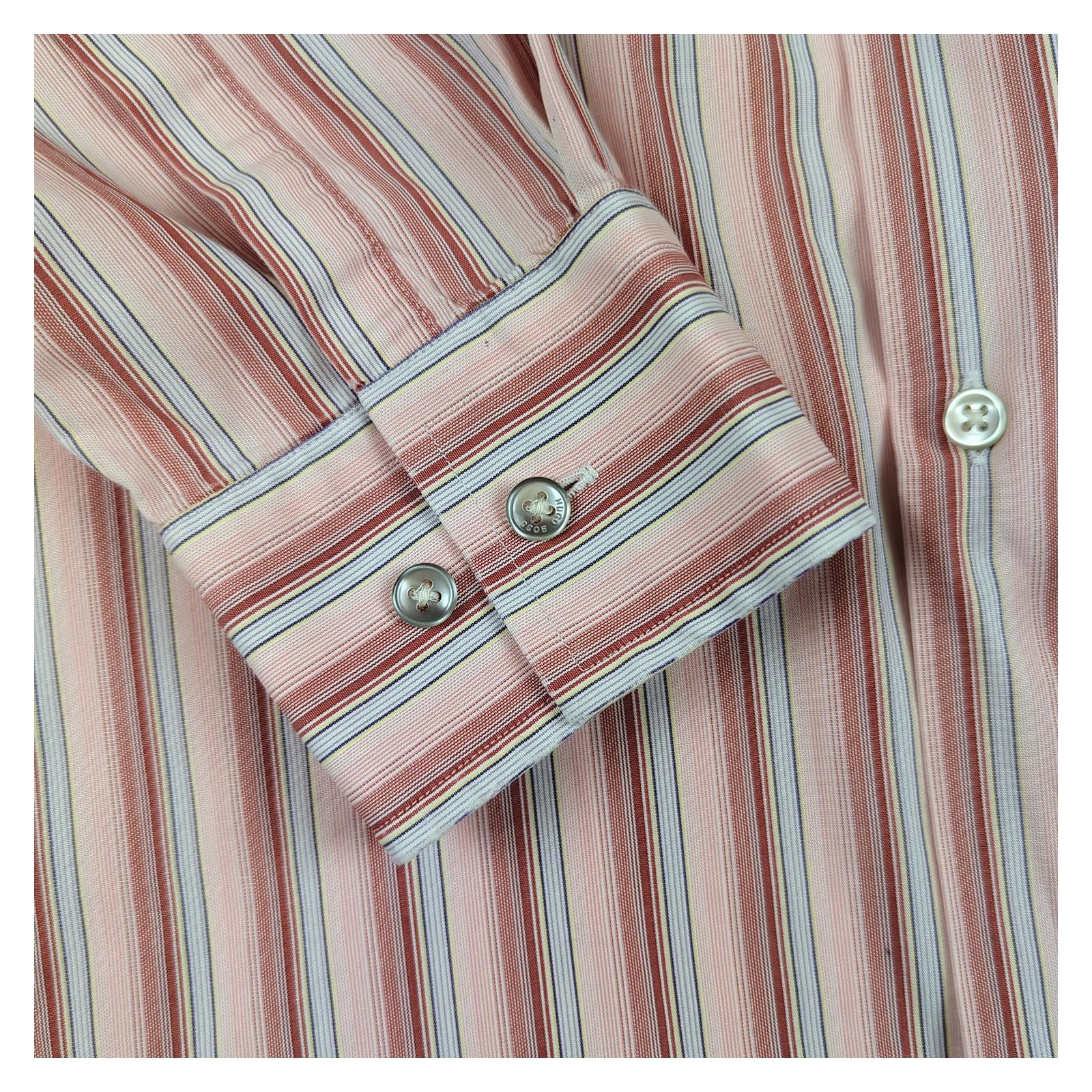 Hugo Boss Hugo Boss Shirt Size 18 Men’s XXXL Pink Striped Cotton Long Sleeve Formal Smart shirt RewearableUK