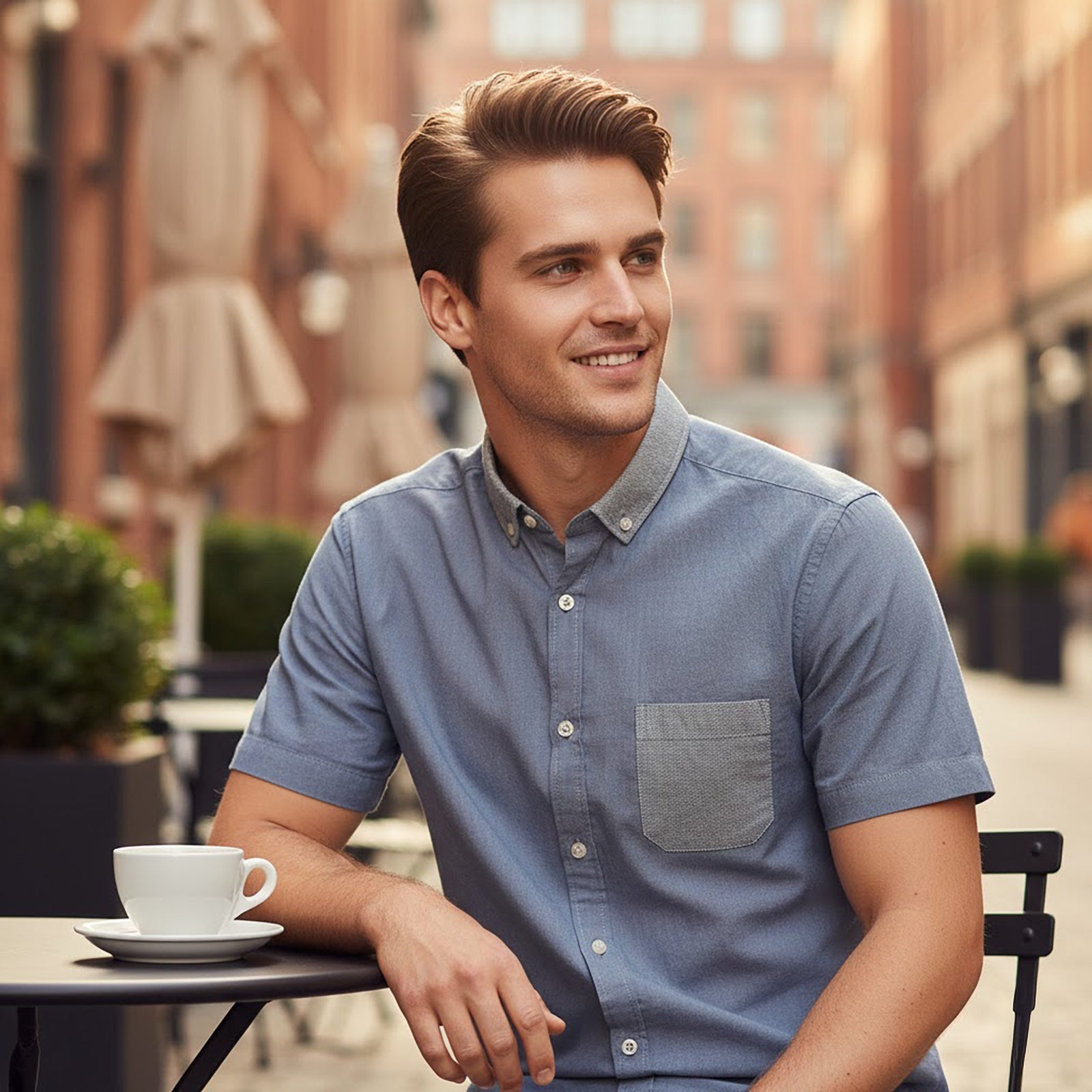 Hugo Boss Slim Fit Short Sleeve Shirt Blue White | Men's Small by Hugo Boss – shirt | RewearableUK