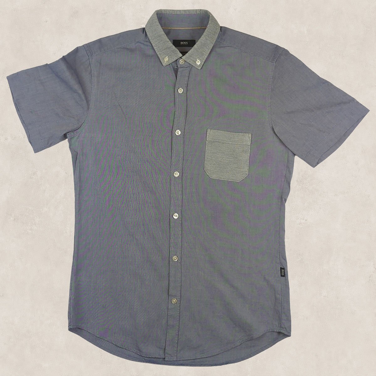 Hugo Boss Slim Fit Short Sleeve Shirt Blue White | Men's Small by Hugo Boss – shirt | RewearableUK