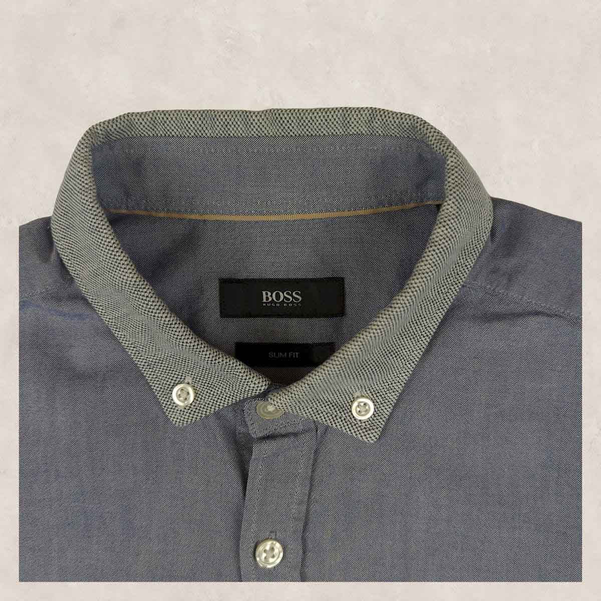 Hugo Boss Slim Fit Short Sleeve Shirt Blue White | Men's Small by Hugo Boss – shirt | RewearableUK