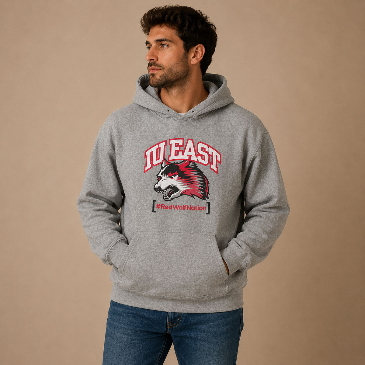 IU East Red Wolves College Hoodie XL Grey Graphic Pullover – Sweater & Hoodie product photo 1 | RewearableUK