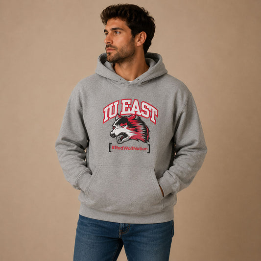 IU East Red Wolves College Hoodie XL Grey Graphic Pullover – Sweater & Hoodie product photo 1 | RewearableUK