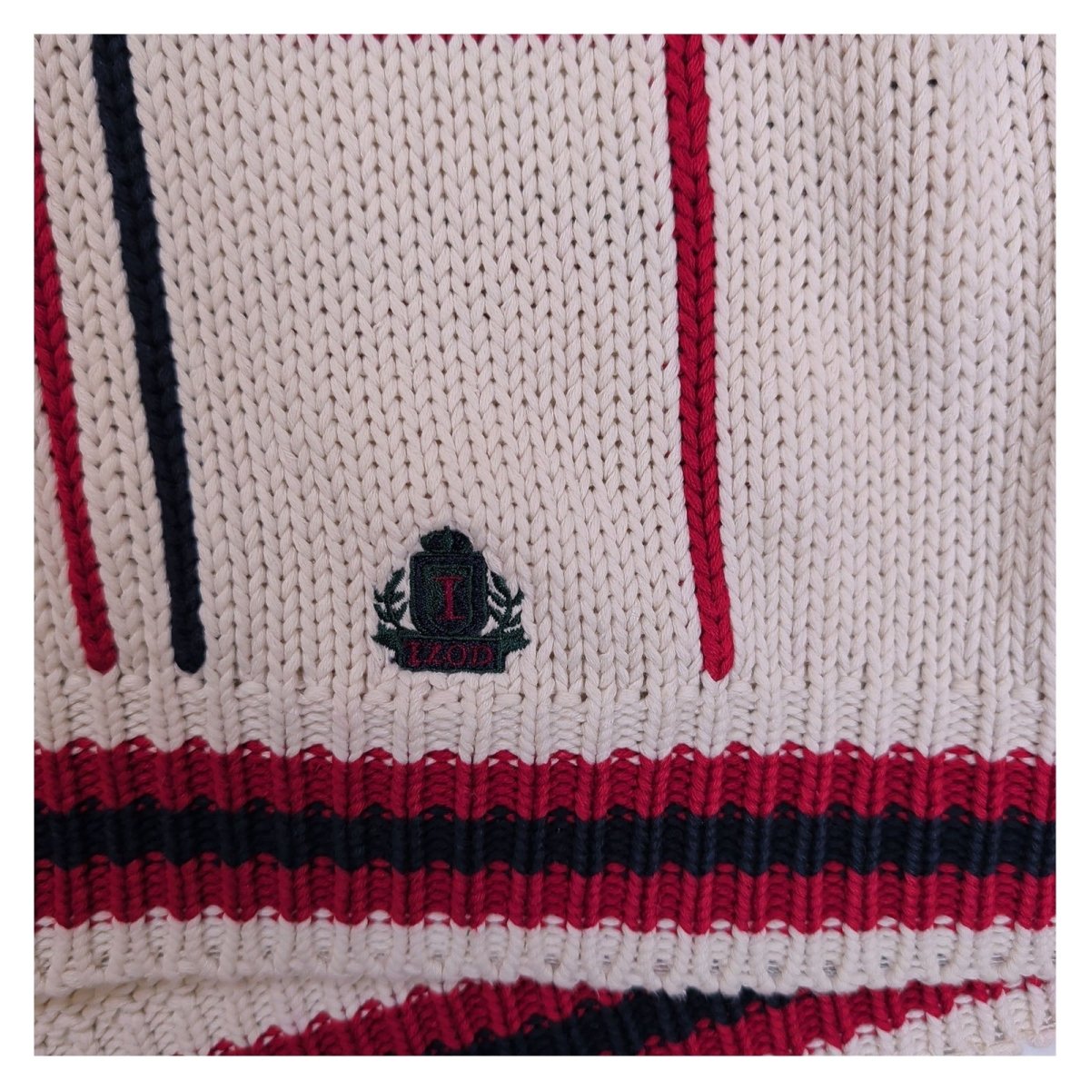 IZOD Men's Jumper Large Beige Red Navy Striped 100% Cotton – product photo 6 | RewearableUK