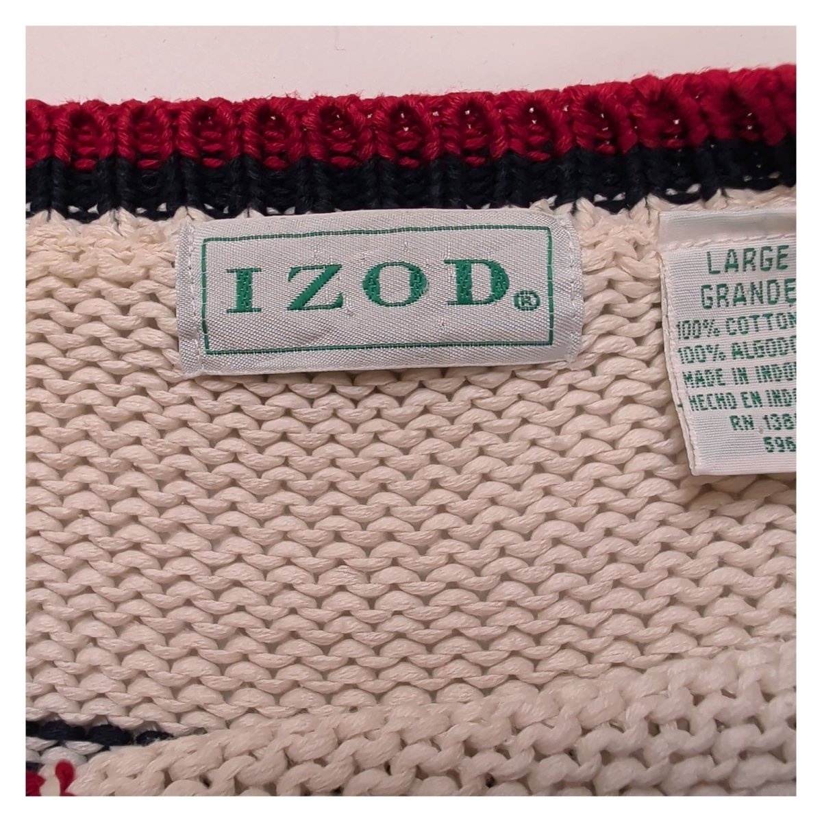 IZOD Men's Jumper Large Beige Red Navy Striped 100% Cotton – product photo 4 | RewearableUK