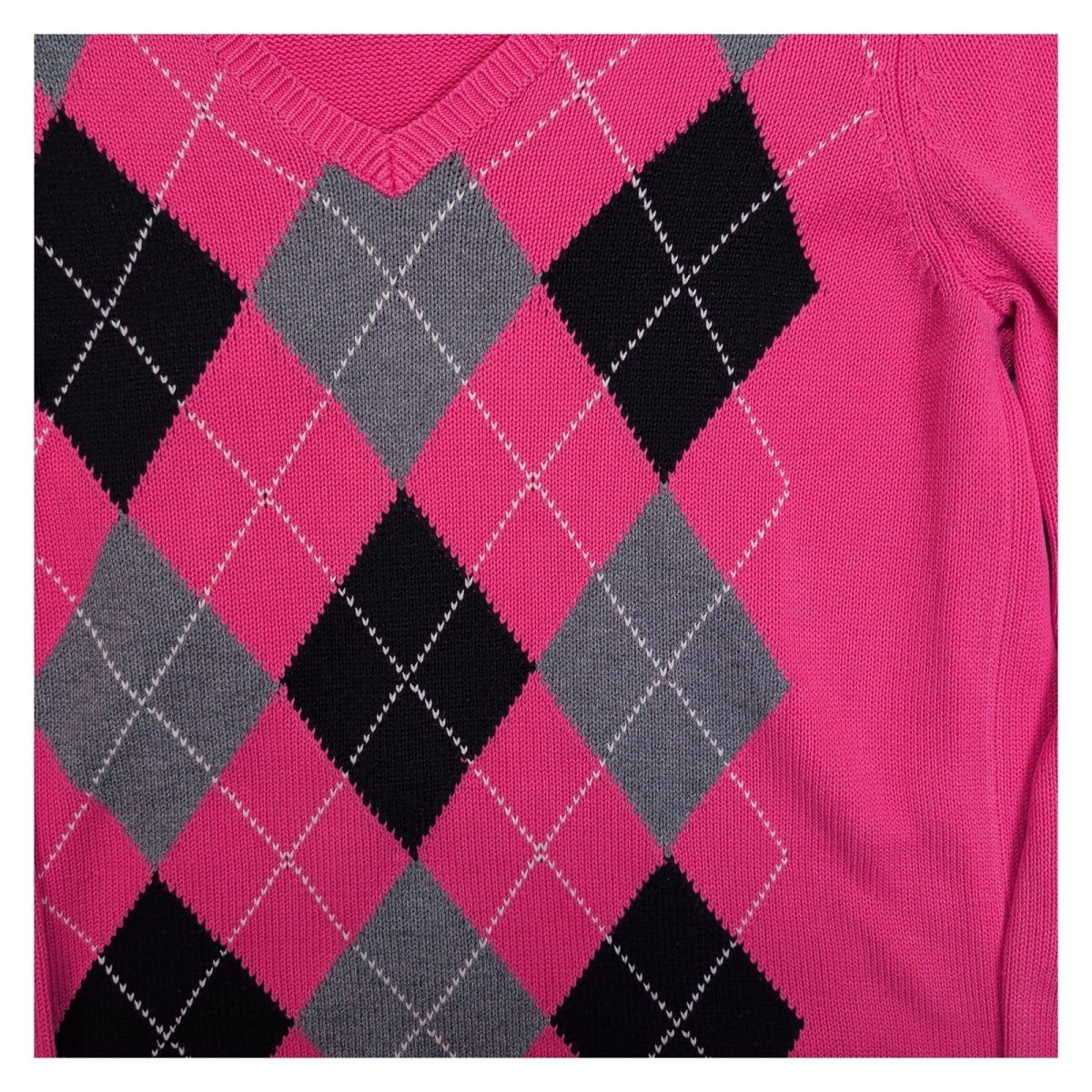 Izod Women Jumper Medium Pink Argyle 100% Cotton V-Neck – product photo 3 | RewearableUK
