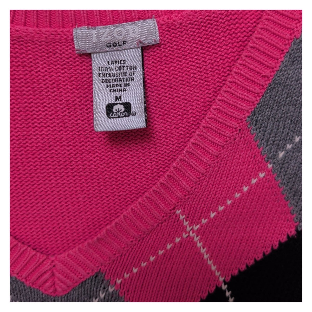 Izod Women Jumper Medium Pink Argyle 100% Cotton V-Neck – product photo 7 | RewearableUK