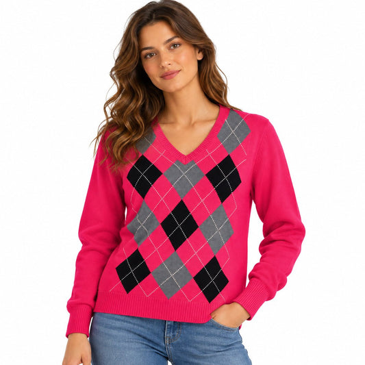 IZOD Women's Argyle Cotton Jumper M Pink – jumper product photo 1 | RewearableUK