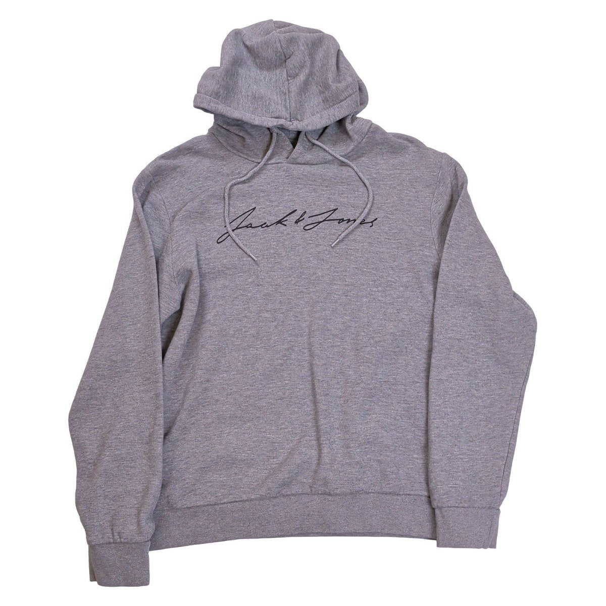 Jack & Jones Mens Hoodie LARGE Grey Script Logo 70% Cotton 21% Polyester 9% Visc – product photo 2 | RewearableUK
