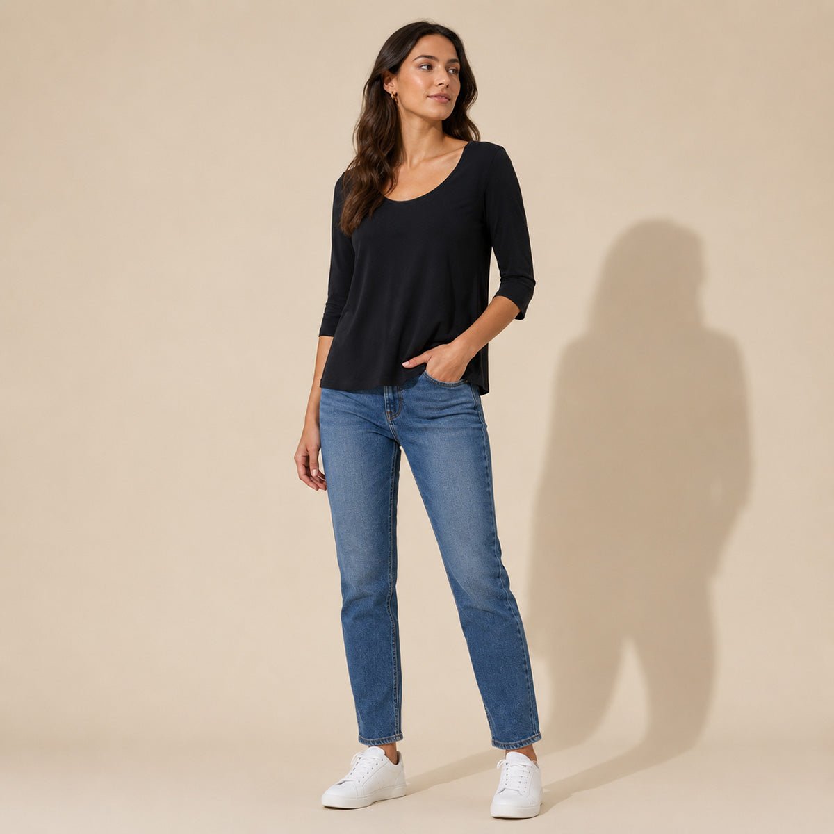 Jaeger Black Jersey Scoop Neck Top – Size M – Top product photo 1 | RewearableUK