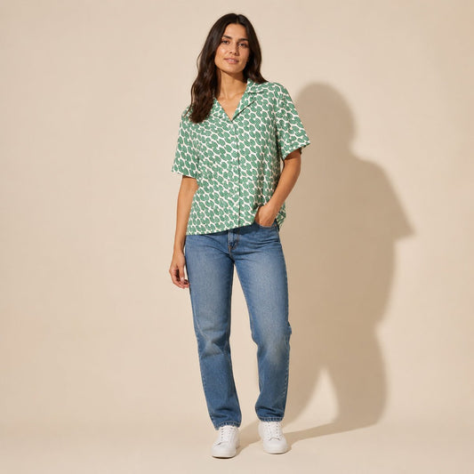 Jaeger Geometric Shirt UK 18 Green White Viscose – Top product photo 1 | RewearableUK