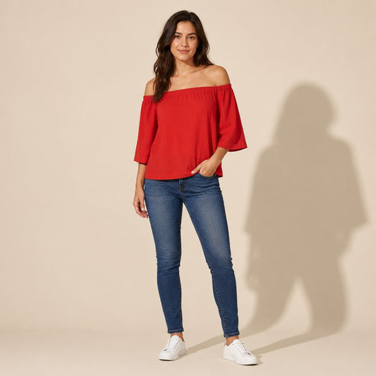 Jaeger Linen Bardot Top UK 14 Burnt Orange Off Shoulder – product photo 1 | RewearableUK