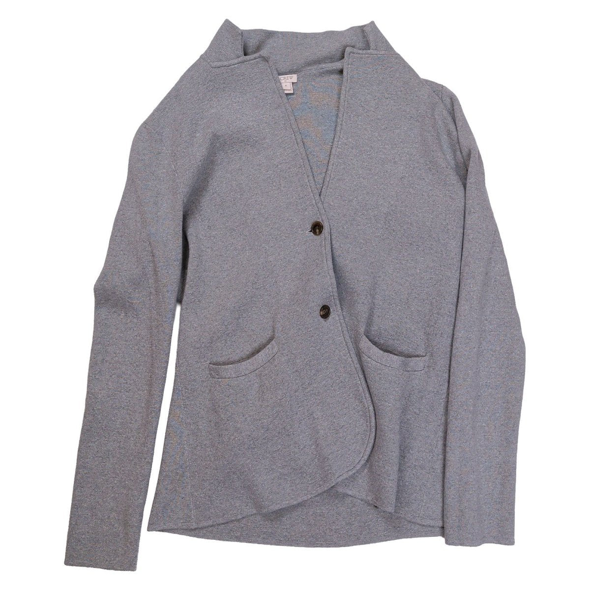 J.Crew Women Blazer Regular Size medium Gray Cotton Two-Button Knit Jacket – product photo 2 | RewearableUK