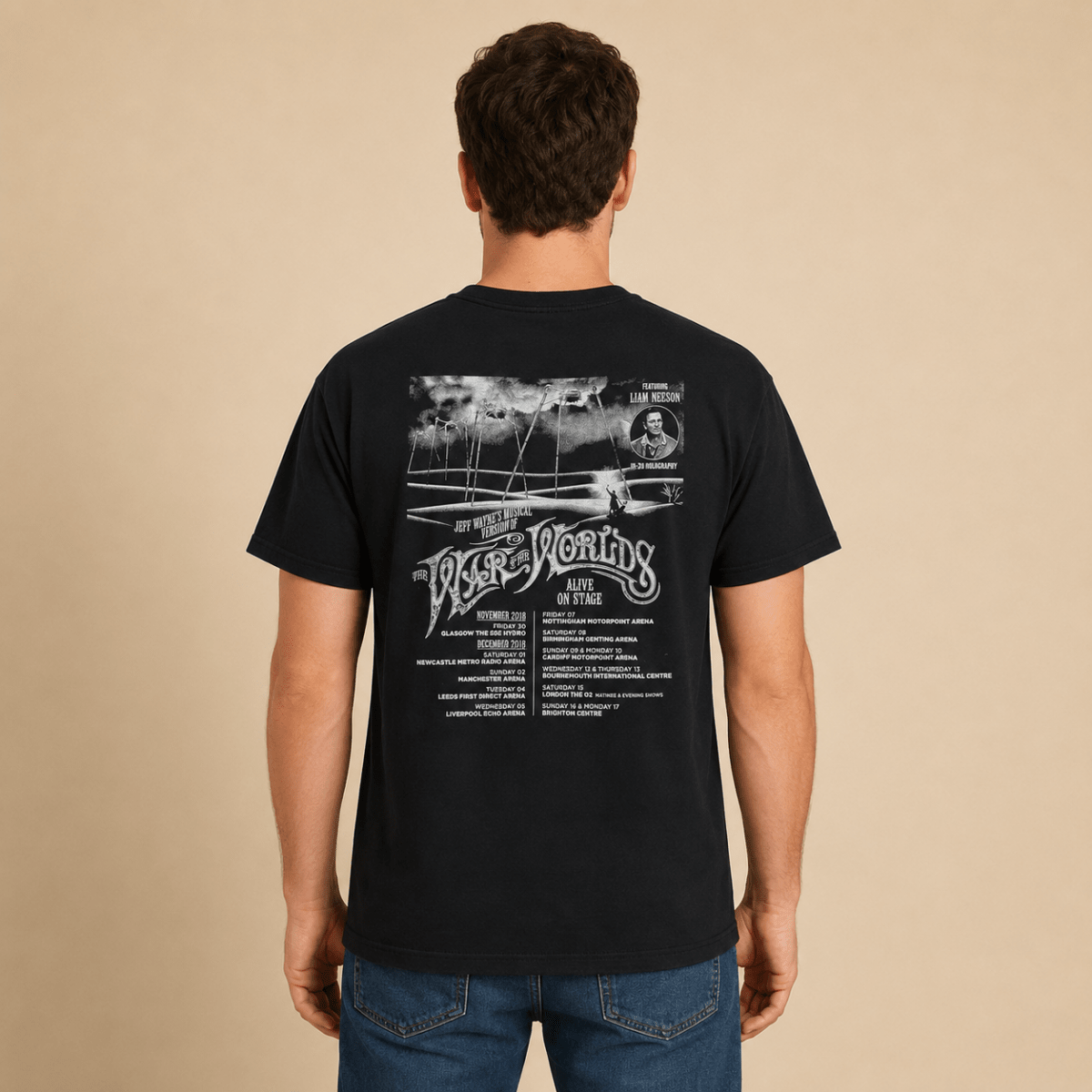 Jeff Wayne War of the Worlds Alive on Stage 2018 Tour T-Shirt XL Black – Music T-Shirt product photo 2 | RewearableUK