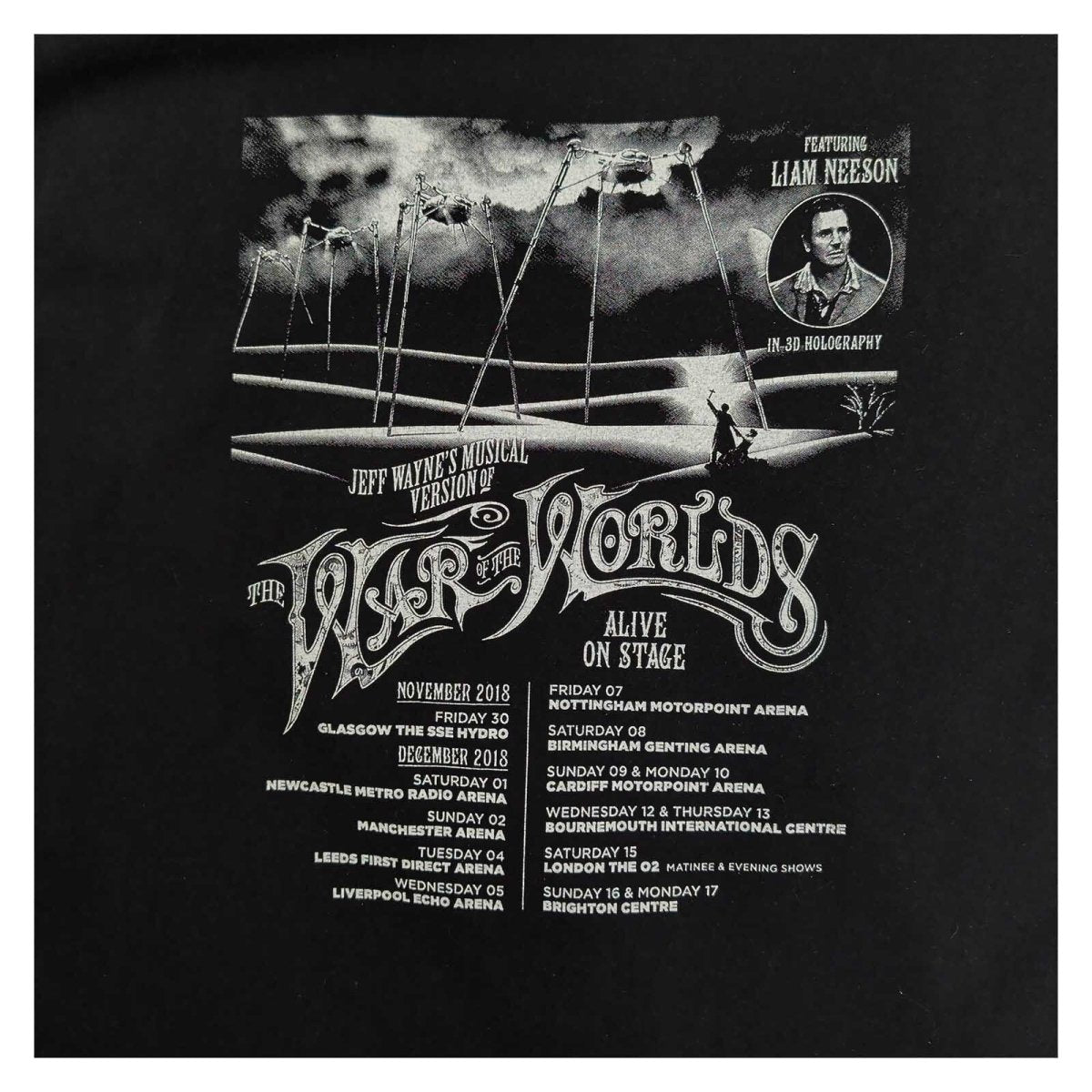 Jeff Wayne War of the Worlds Alive on Stage 2018 Tour T-Shirt XL Black – product photo 4 | RewearableUK