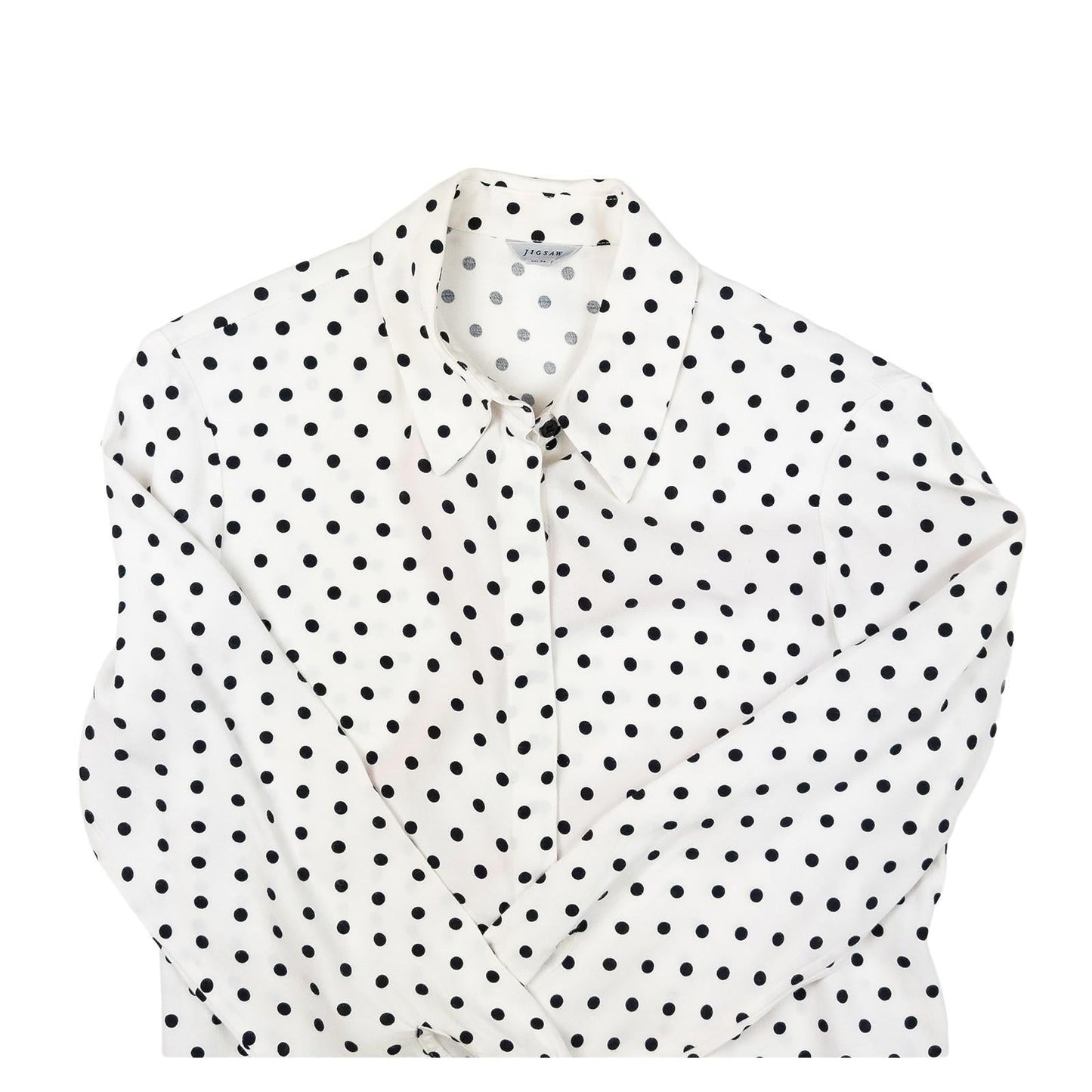 Jigsaw Woman White Polka Dot Shirt Size UK 8 Viscose Long Sleeve Button Work by Jigsaw – | RewearableUK