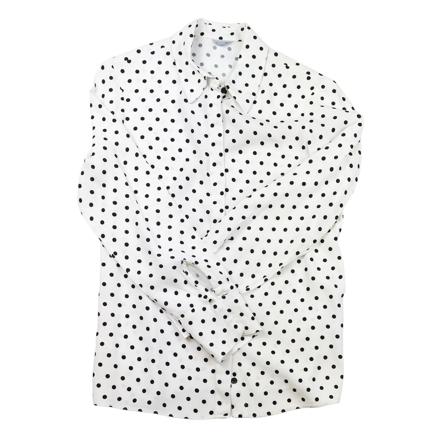 Jigsaw Woman White Polka Dot Shirt Size UK 8 Viscose Long Sleeve Button Work by Jigsaw – | RewearableUK