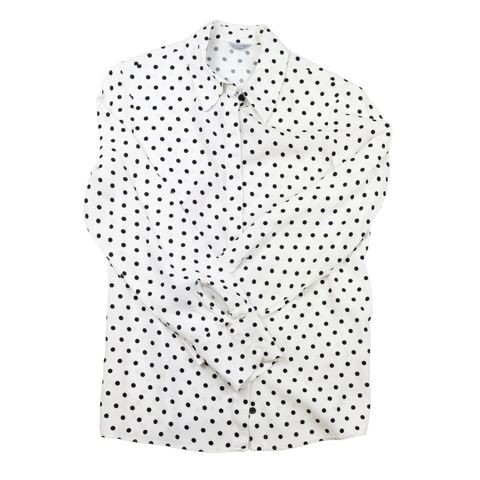 Jigsaw Woman White Polka Dot Shirt Size UK 8 Viscose Long Sleeve Button Work by Jigsaw – | RewearableUK