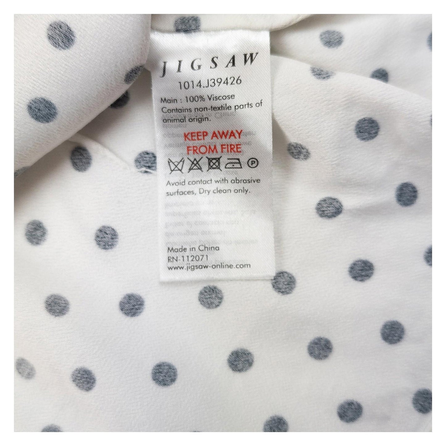 Jigsaw Woman White Polka Dot Shirt Size UK 8 Viscose Long Sleeve Button Work by Jigsaw – | RewearableUK