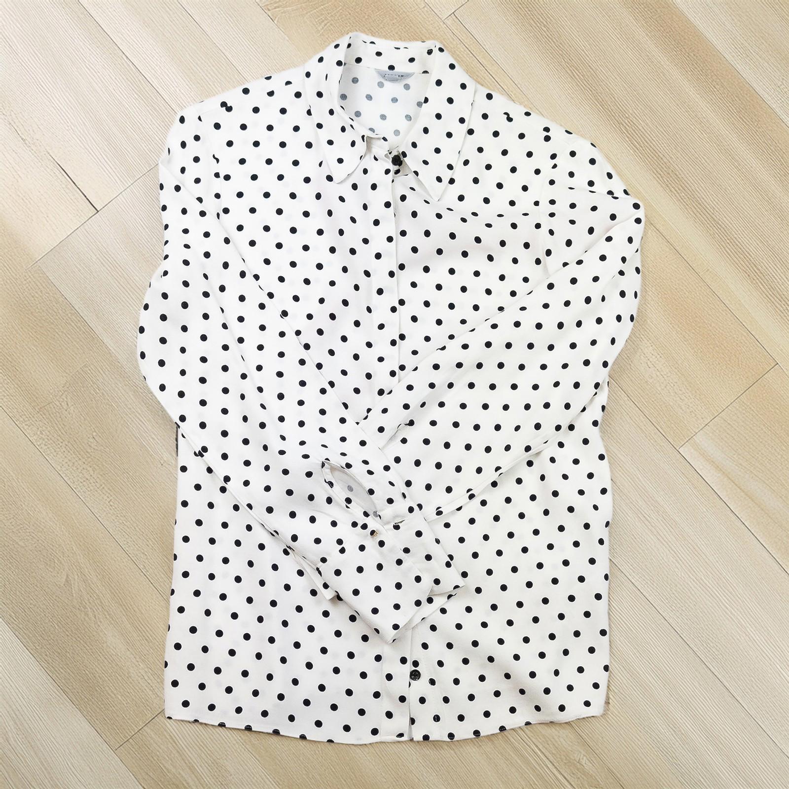 Jigsaw Woman White Polka Dot Shirt Size UK 8 Viscose Long Sleeve Button Work by Jigsaw – | RewearableUK