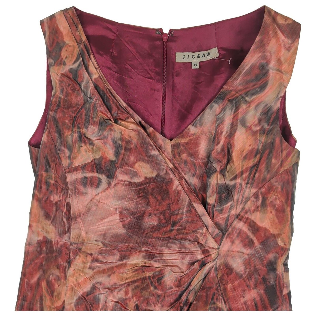 Jigsaw Womens Abstract Print Dress UK 12 Copper Red Sleeveless Occasion by Jigsaw – | RewearableUK