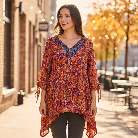 Joe Browns Paisley Boho Tunic Top Orange | Women's UK 22 NWT by Joe Browns – blouse | RewearableUK