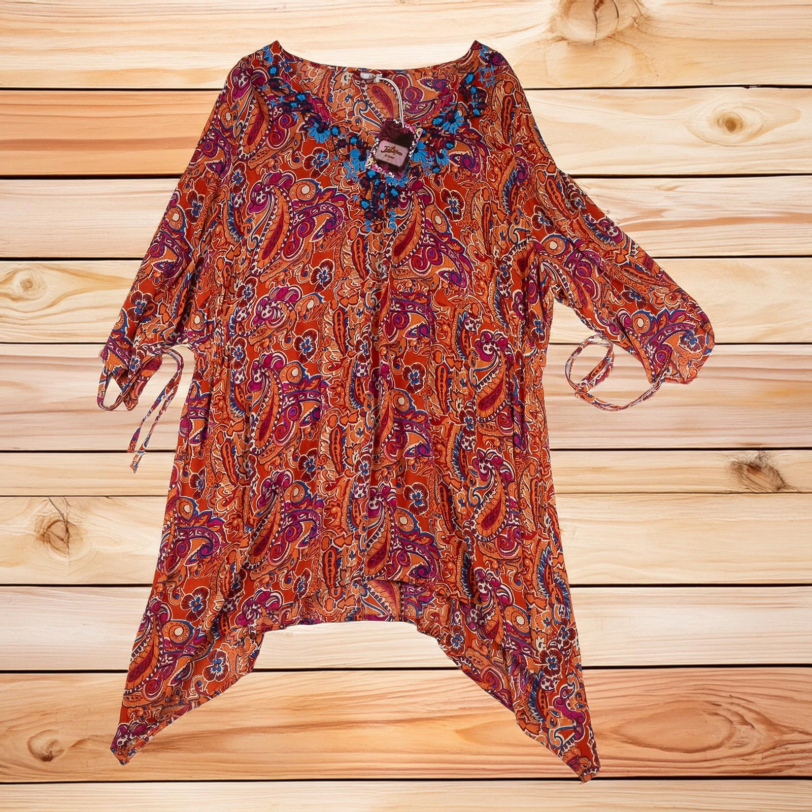 Joe Browns Tunic Top UK 22 Orange Paisley Boho Embroidered Asymmetrical NWT by Joe Browns – | RewearableUK