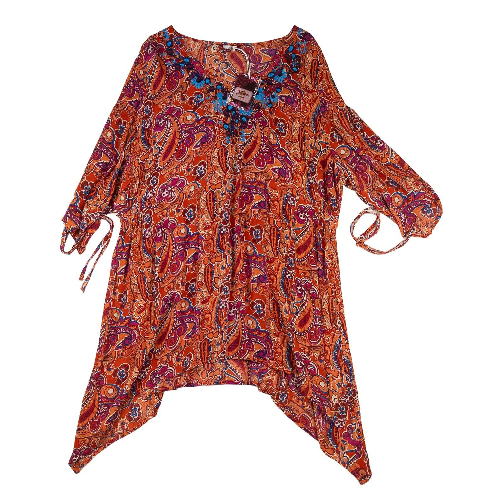 Joe Browns Tunic Top UK 22 Orange Paisley Boho Embroidered Asymmetrical NWT by Joe Browns – | RewearableUK