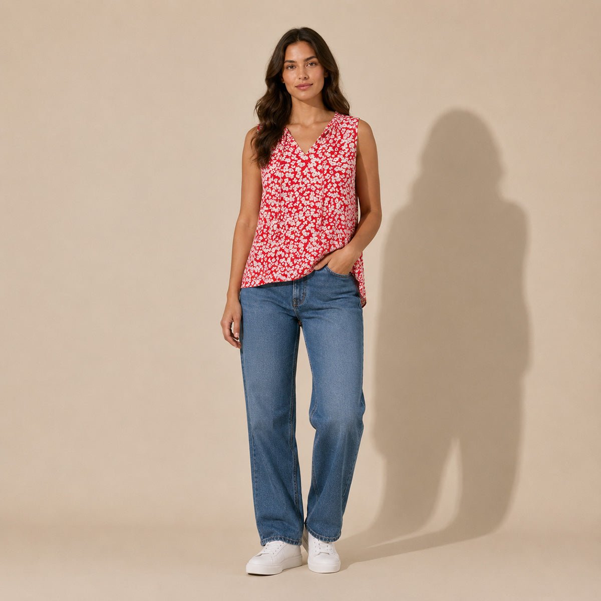 Joules Cierra Floral Sleeveless Blouse UK 16 Red White – Top product photo 1 | RewearableUK