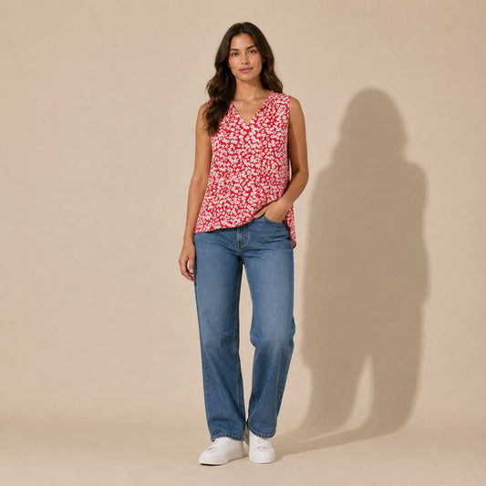 Joules Cierra Floral Sleeveless Blouse UK 16 Red White – Top product photo 1 | RewearableUK