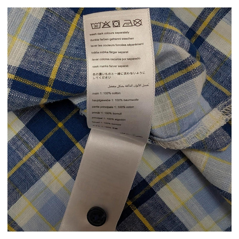 Joules Clarabelle Check Blouse Size UK 16 US 12 Blue Yellow Ruffle Puff Sleeve T by Joules – | RewearableUK
