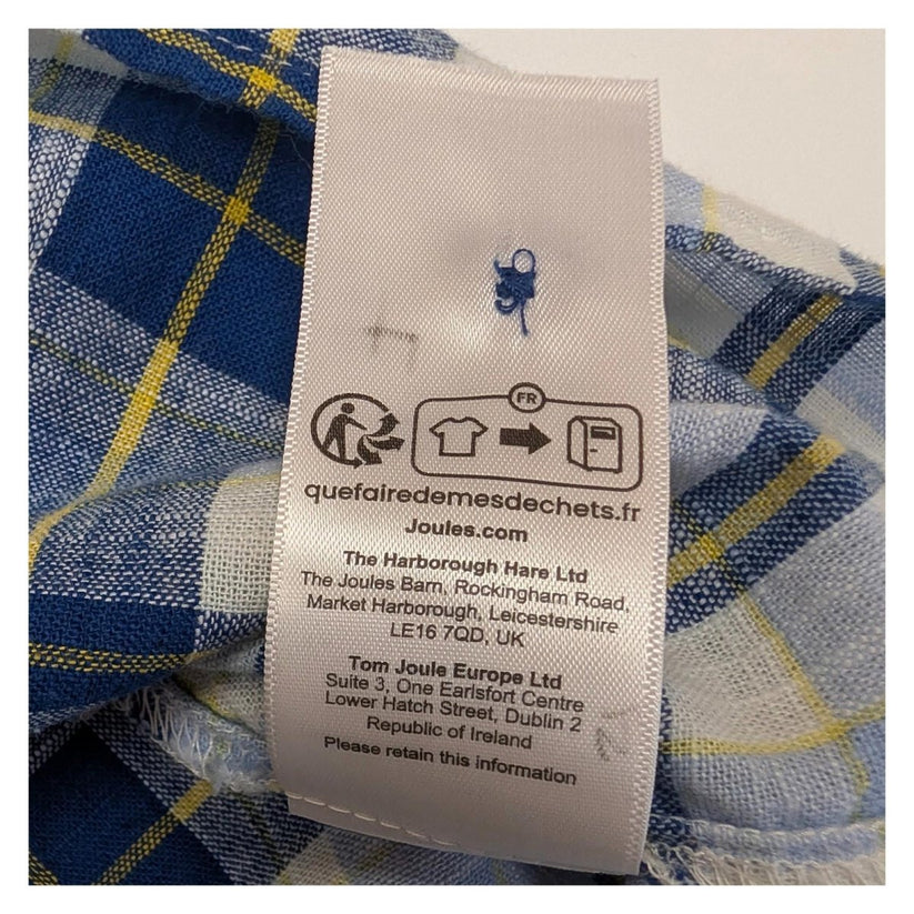 Joules Clarabelle Check Blouse Size UK 16 US 12 Blue Yellow Ruffle Puff Sleeve T by Joules – | RewearableUK