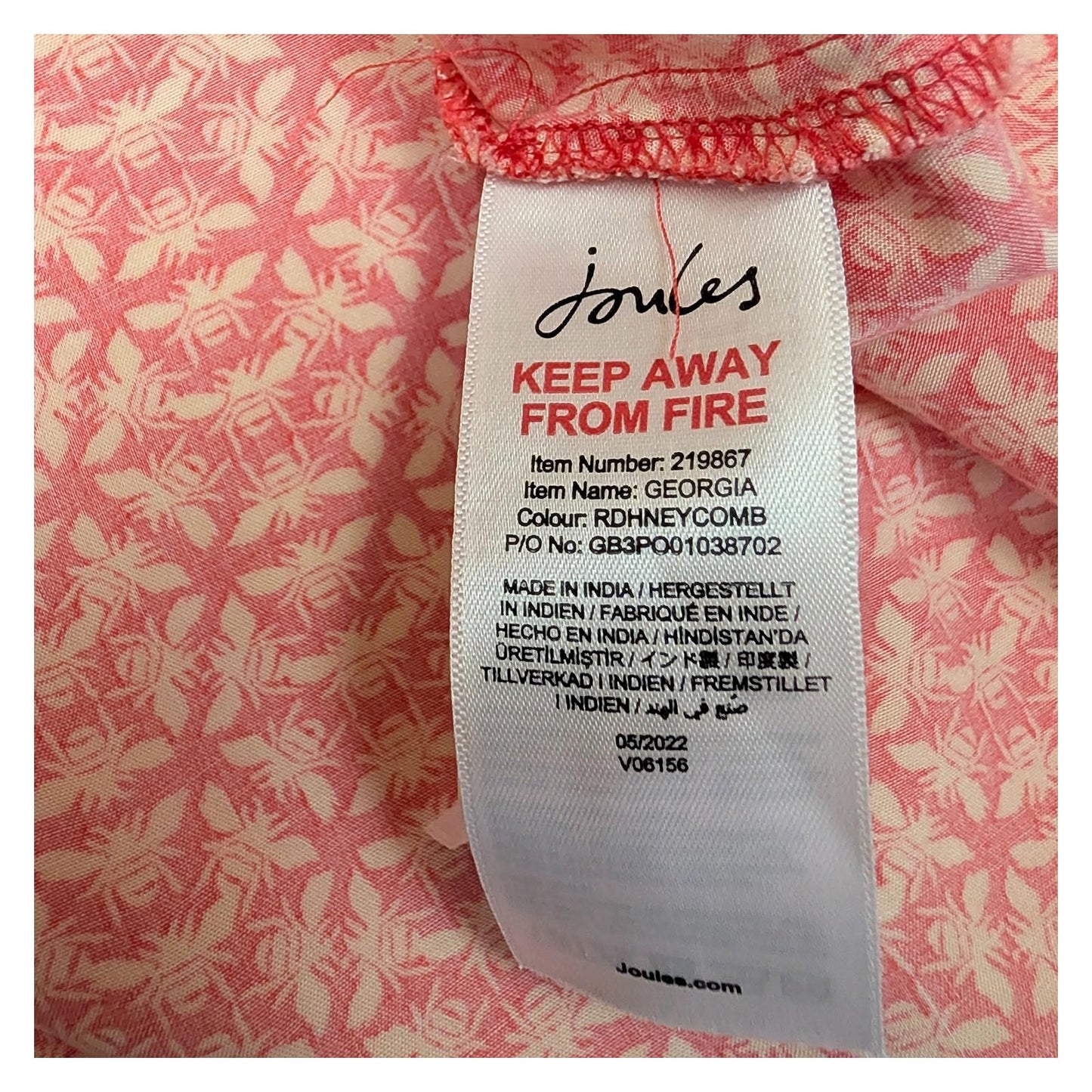 Joules Georgia Top Size UK 14 Red Bee Print Viscose Long Sleeve Collarless Blous by Joules – | RewearableUK