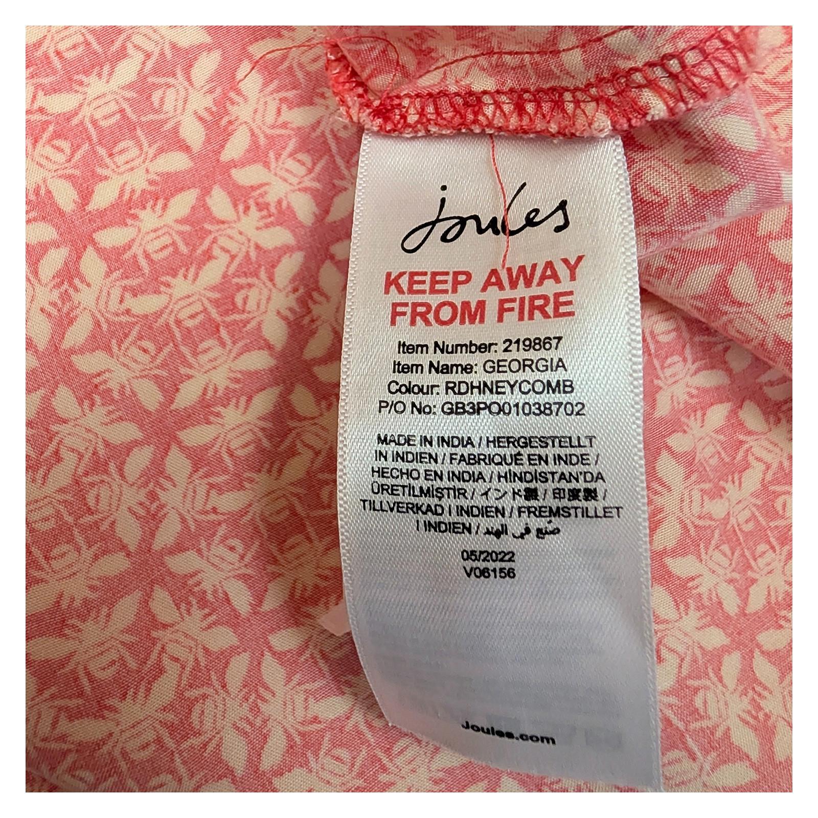 Joules Georgia Top Size UK 14 Red Bee Print Viscose Long Sleeve Collarless Blous by Joules – | RewearableUK