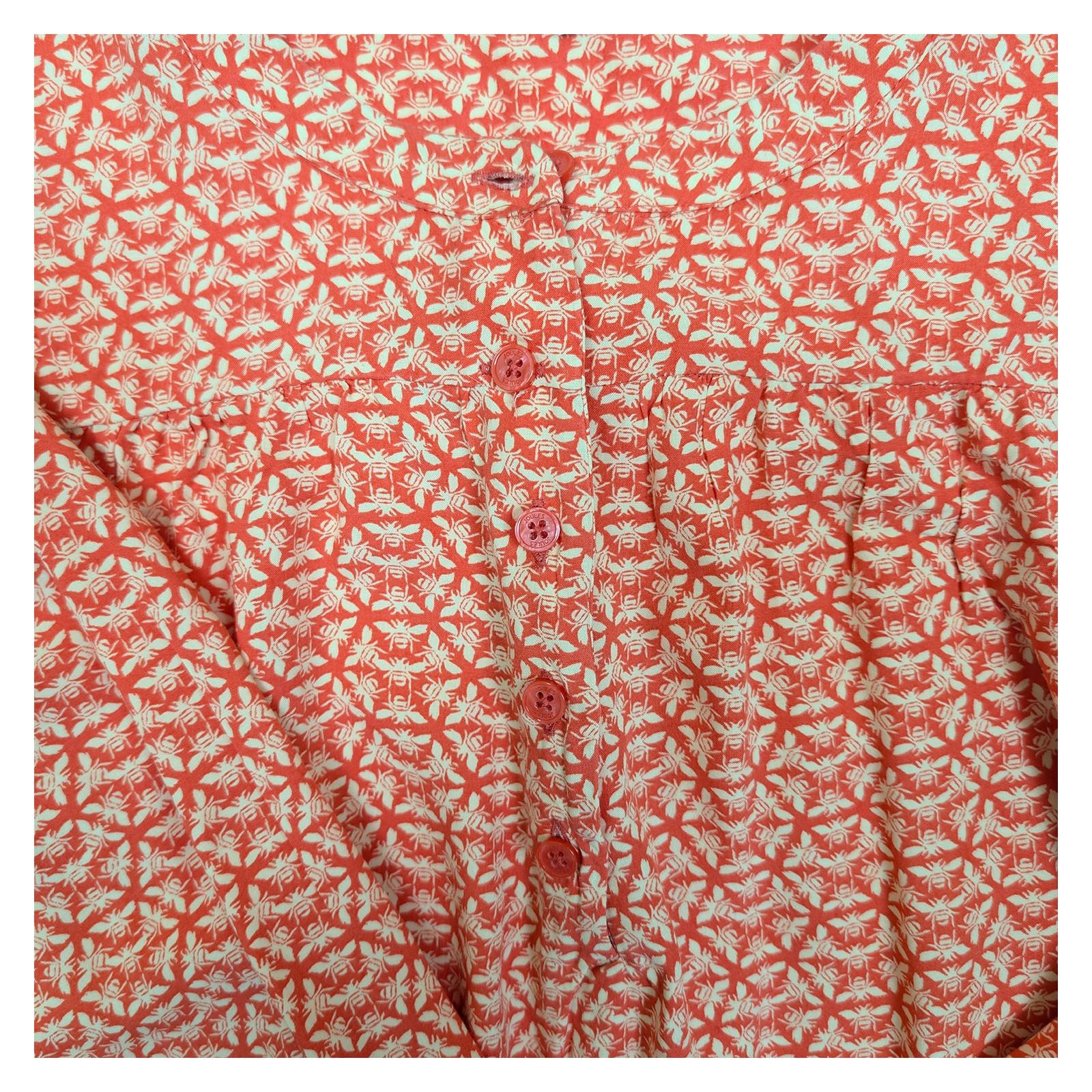 Joules Georgia Top Size UK 14 Red Bee Print Viscose Long Sleeve Collarless Blous by Joules – | RewearableUK