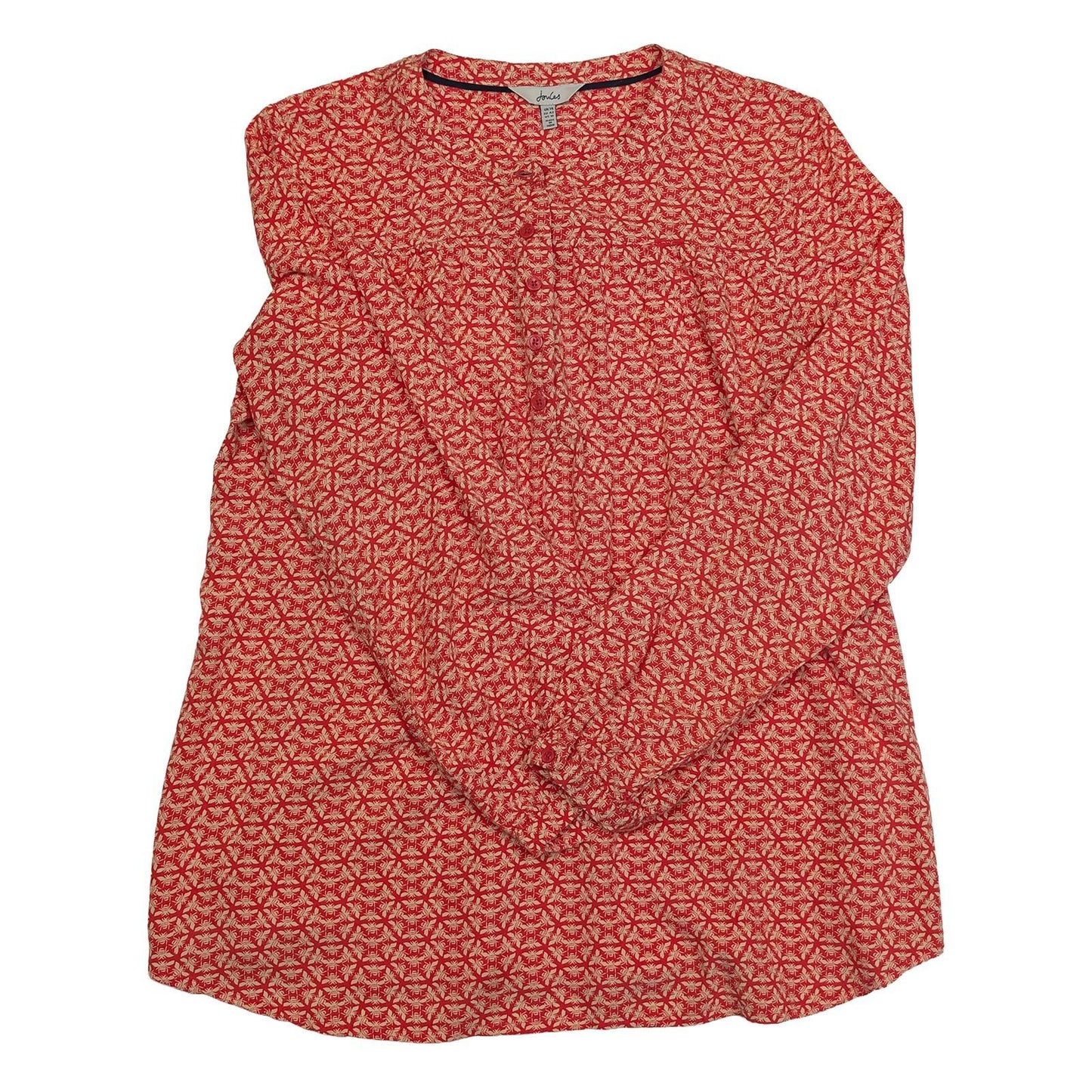 Joules Georgia Top Size UK 14 Red Bee Print Viscose Long Sleeve Collarless Blous by Joules – | RewearableUK
