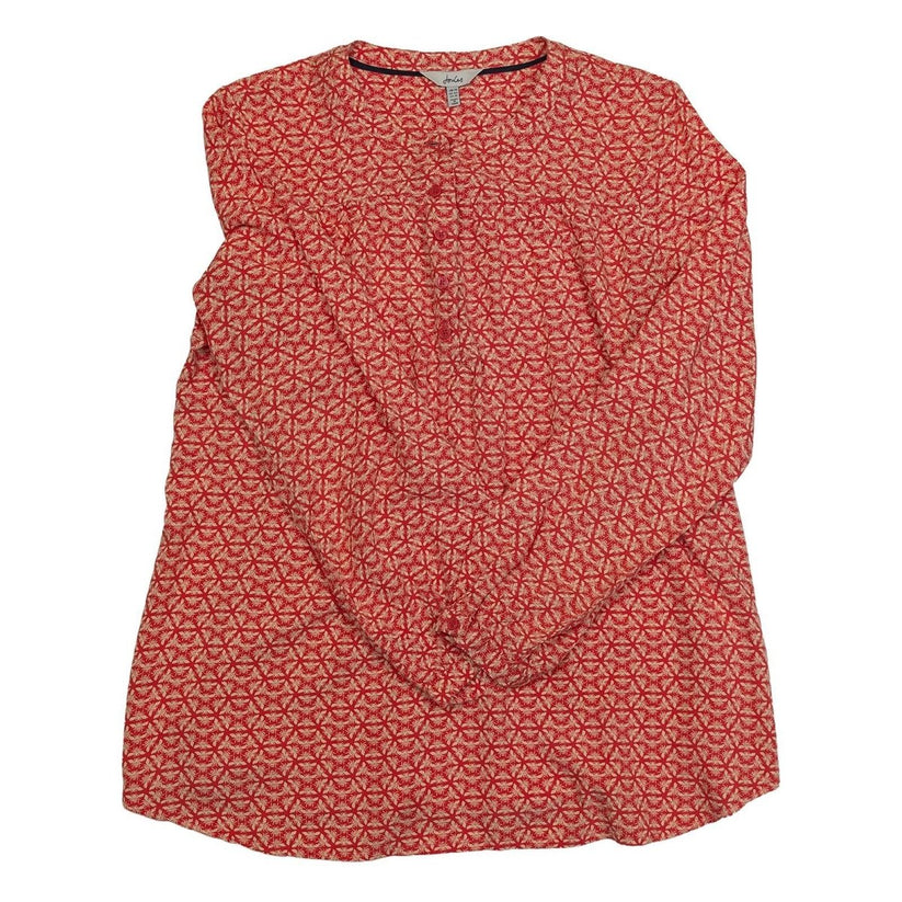 Joules Georgia Top Size UK 14 Red Bee Print Viscose Long Sleeve Collarless Blous by Joules – | RewearableUK