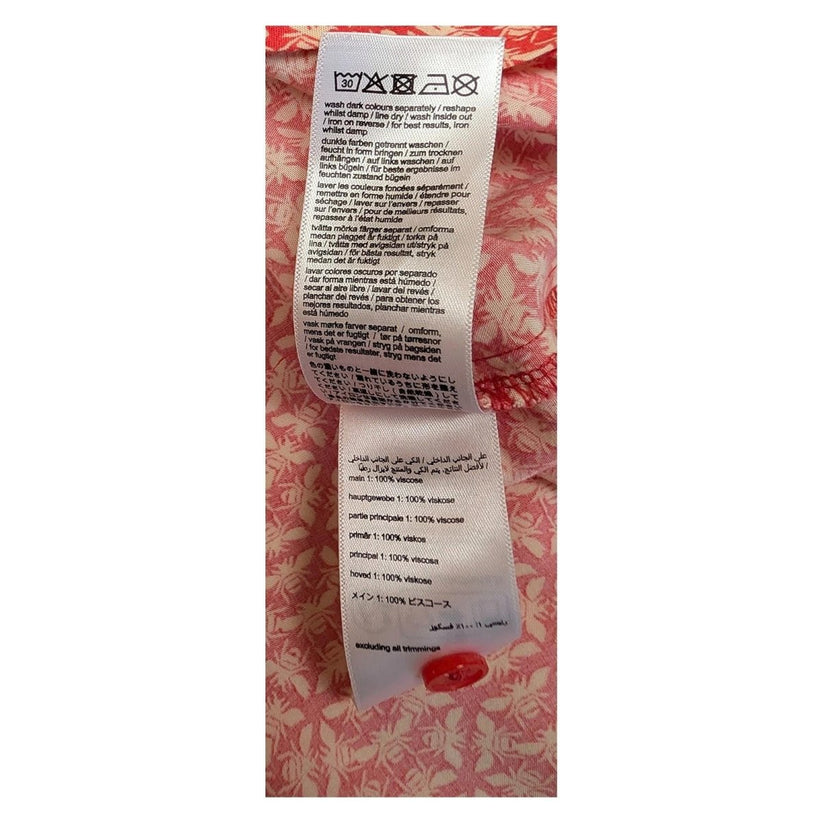 Joules Georgia Top Size UK 14 Red Bee Print Viscose Long Sleeve Collarless Blous by Joules – | RewearableUK